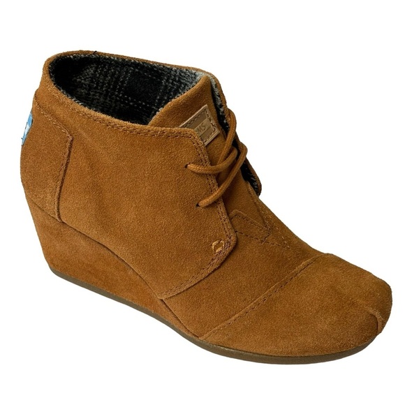 Toms Cognac “ Yellow Gold” Corlina Round Toe Lace Up Wedge Shoes Size 6 NEW - Picture 2 of 8